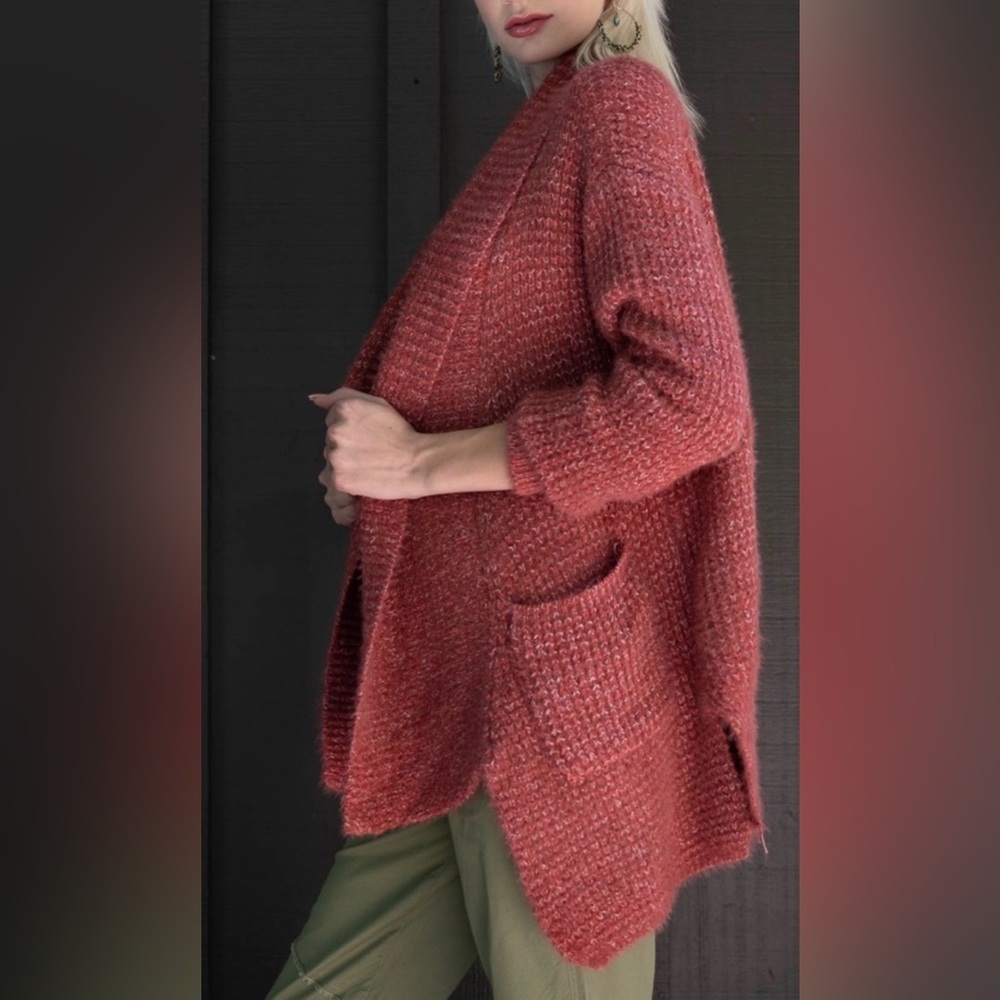 Pol Fire Brick Open-Front Cardigan Large